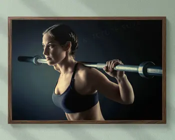 

0020J Barbell Power Training Fitness Bodybuilding Women Sexy Beautiful Strong Wall Sticker Silk Poster Art Home Decoration