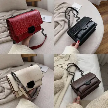 

HOT Mini Handbags Female Pu Leather Crocodile Pattern Retro Wide Shoulder Strap Messenger Bag Crossbody Bags 2020 New