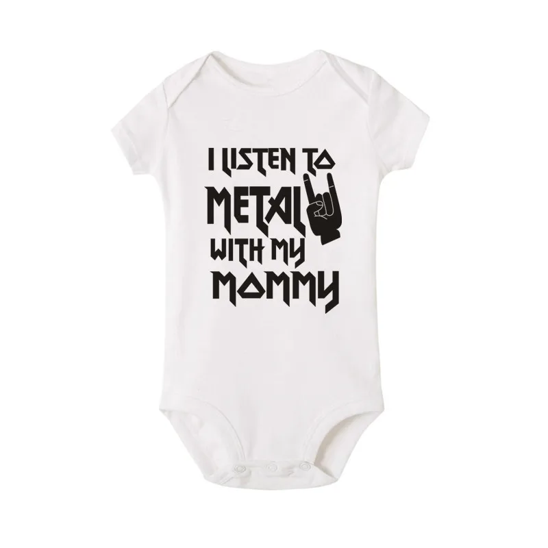 I Listen to Metal with My Mommy and Daddy Baby Bodysuits Cotton Soft Baby Body Suit Short Sleeve Jumpsuit Baby Boy Girl Outfits 2