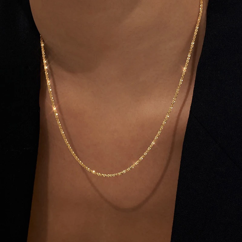 Peri'sBox Gold Silver Color Flat Shiny Glossy Chain Necklaces Minimalist Statement Elegant Chokers For Women Jewelry 2021 Hot