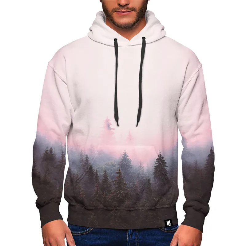 Foggy forest Print Men Hoodies Long Sleeve Pullover Casual streetwear Loose Hip Hop Sweatshirt Unisex Hooded Tops