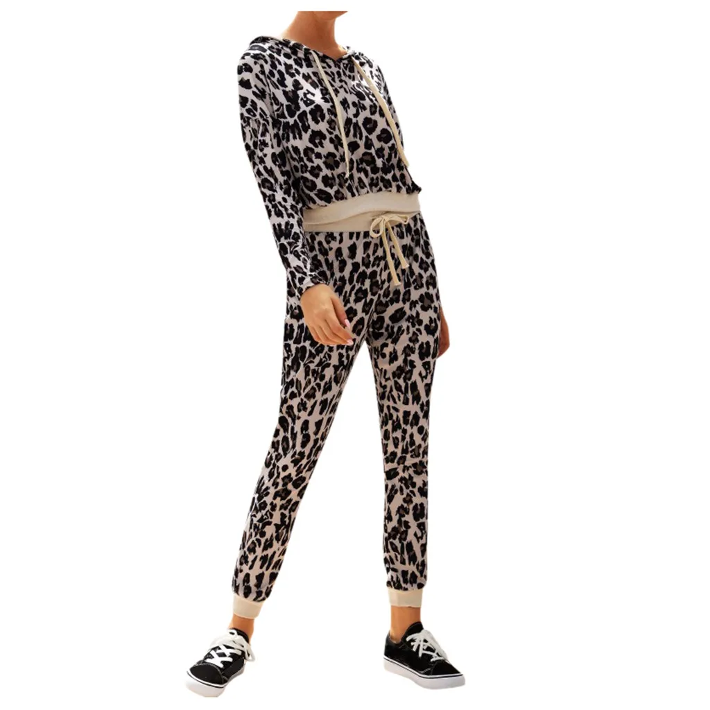 Femmes Jogging Costume Manches Longues Loungewear-Set Noir//Leopard #sw184