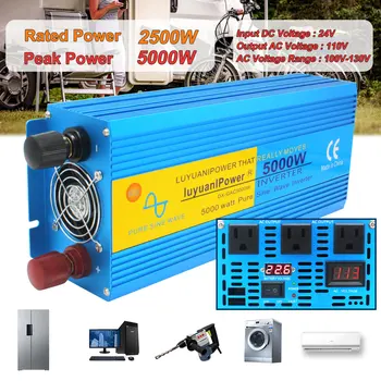 

5000Watt DC 12V24Vto AC 220V or110V Dual LCD Display Peak Pure Sine Wave Power Inverter US/Universal plug Home/outing Inverter