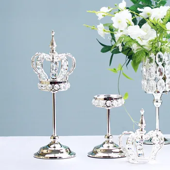 

Crystal Candle Holder for Home Table Europe Metal Candle Holders Crown Single Head Candle Stand Wedding Candlestick Decor 50P48