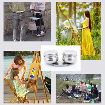 

Stainless Steel Drum Painting Palette Oil Paint Pot Painting Double Clean Tools Single Dipper Art Easy Hole Drawing Supplie D0A5