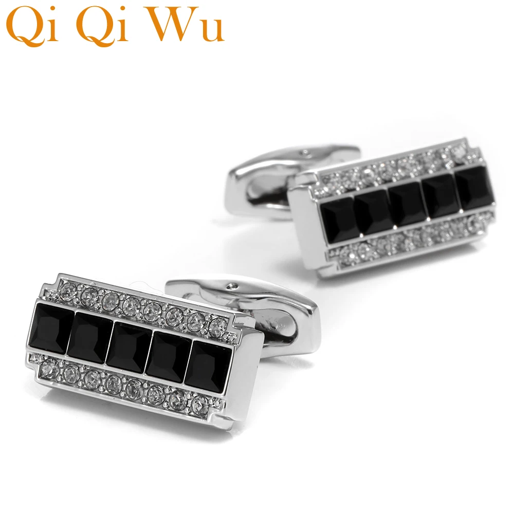 Black Crystal Suit Shirt Cuff Links Buttons Mens Wedding Shirts