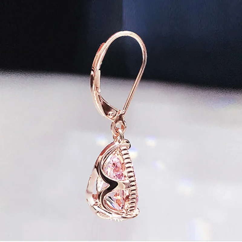 Habb5a0db21f34079ac0b3026fb34a96eJ - 14K Rose Gold Pink Diamond Earring for Women Fashion Pink Topaz Gemstone Bizuteria 14K Gold Garnet Drop Earring Orecchini Girls