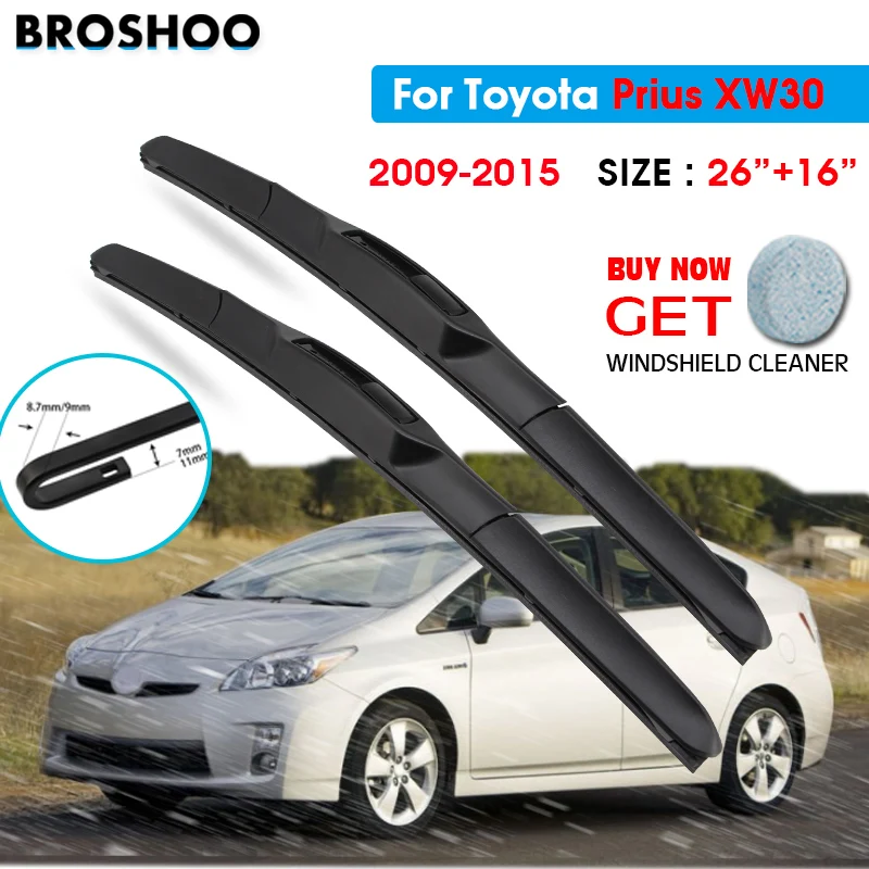 

Car Wiper Blade For Toyota Prius XW30 26"+16" 2009-2015 Auto Windscreen Windshield Wipers Blades Window Wash Fit U Hook Arms