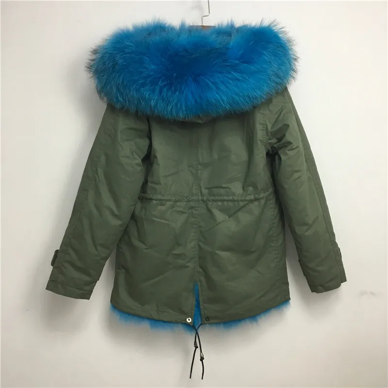 long puffer jacket Army-green raccoon fur collar 2019 new arrival parka real peacock blue fox fur women winter slim jacket down coats