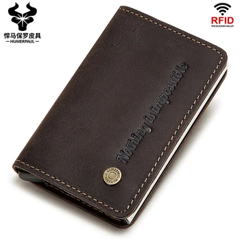 

ZZSLHL 100% Genuine leather Credit Card Holder Automatic Men Slim Anti-theft Protect ID Card Case Business Bank Card Wallets