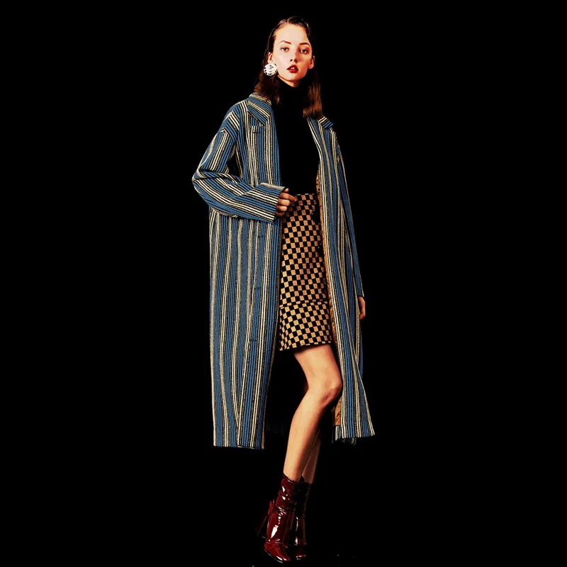 

EELMOOR 2019AW blue striped wool coat