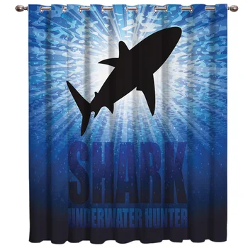 

Shark Silhouette Deep Sea Window Treatments Curtains Valance Room Curtains Large Window Living Room Decor Bedroom Kids Curtains