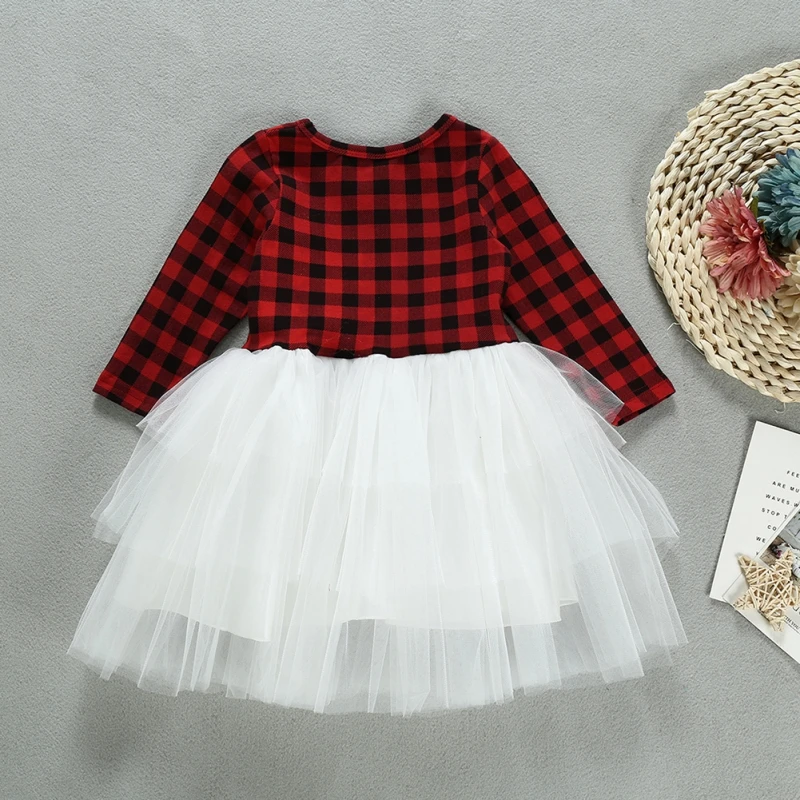 Xmas Girl Princess Dress Plaid Lovely Kid Baby Girl Tulle Tutu Dresses New Year Red Party Dresses Girls Clothing