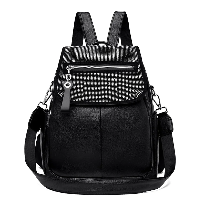 3 в 1 Черный Mochila роскошный мягкий кожаный женский рюкзак в форме бриллианта большая Вместительная дорожная сумка для леди Sac Dos Femme - Цвет: Black-4