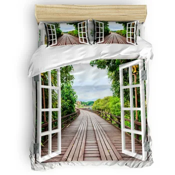 

Window Perspective Leaves Wooden Bridge Sky Clouds Duvet Cover Set 2/3/4pcs Bedding Set Bed Sheet Pillowcases Cover Set