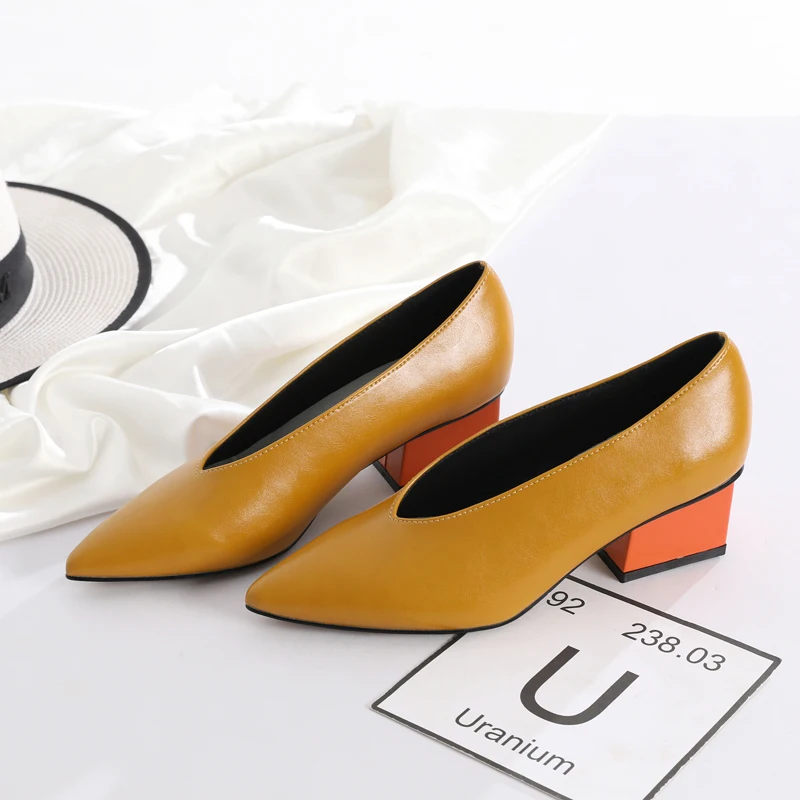 

Womens Shoes Pointed Toe Deep V Design Square Heel Grandma Shoe Retro Mixed Colors Single Shoes Pumps Concise Comfort High Heels