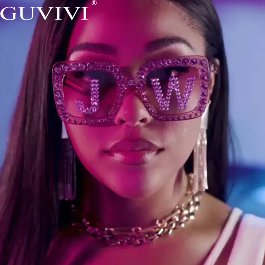 Guvivi роскошные квадратные большие женские очки со стразами оправа блестящие Алмазные Солнцезащитные очки женские градиентные очки