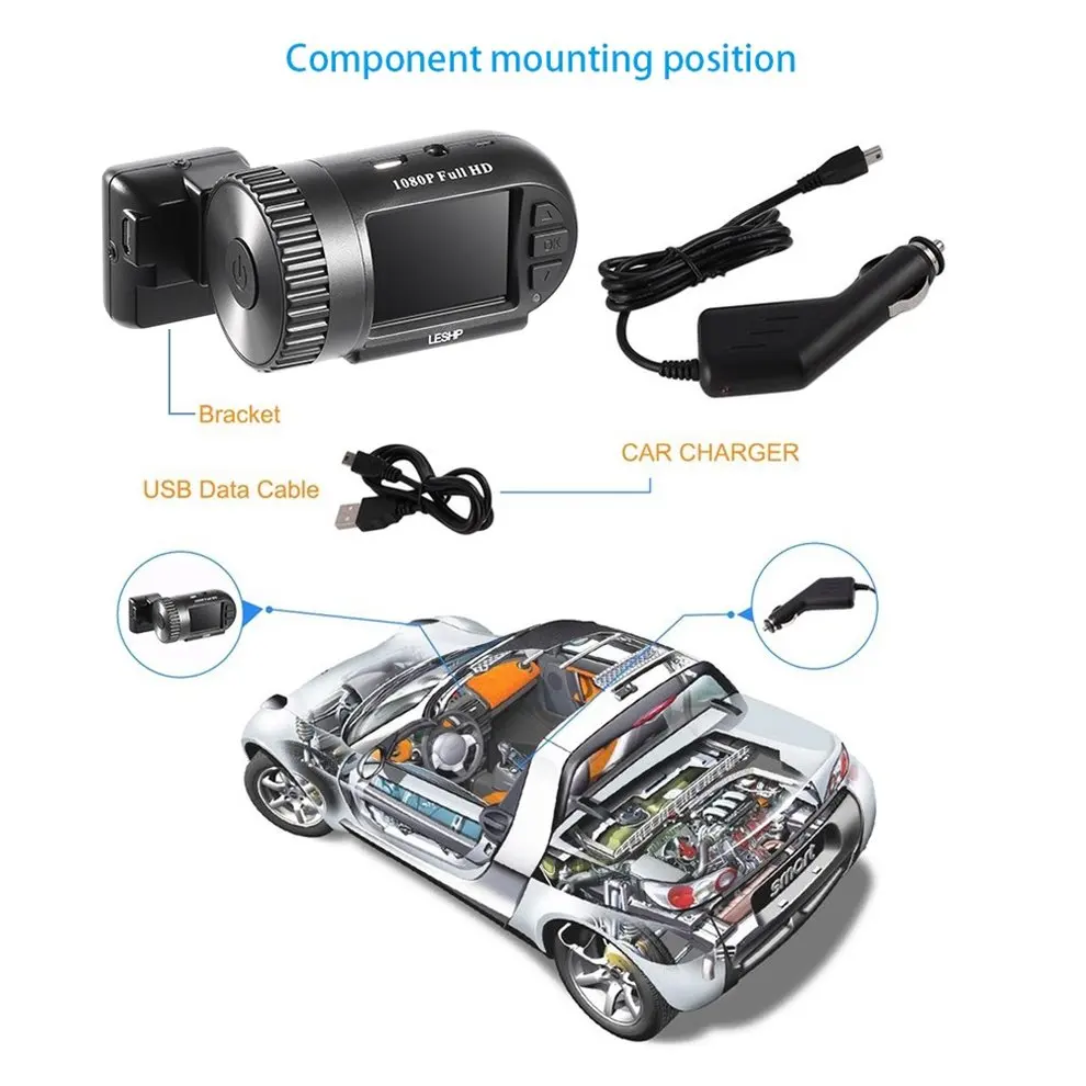 LESHP 801s 12M 1,5 дюймов TFT цветной ЖК-экран H.264 g-сенсор защита приборной панели Автомобильный регистратор
