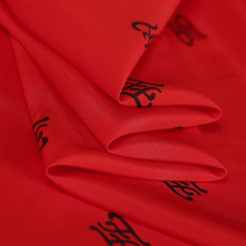 

136CM Wide 16MM Print Stretch Red Silk Crepe de Chine Fabric for Summer Dress Shirt Scarf Cheongsam Suit DE1269