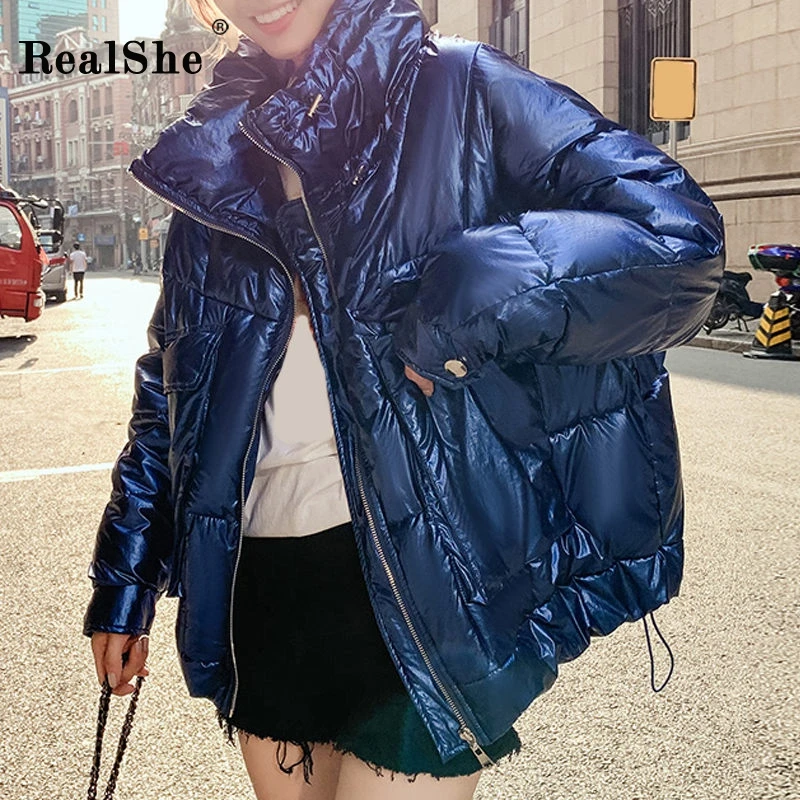 RealShe Winter Women Parka Turtleneck Long Sleeve Pockets Women's Winter Jacket Autumn Casual Solid Warm Coats And Jackets
