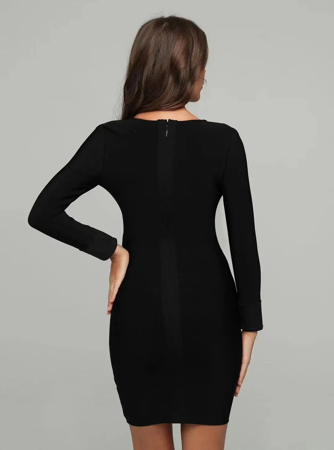 Новинка, женское черное платье, Vestidos, v-образный вырез, длинный рукав, для знаменитостей, для вечеринки, бодикон, бандажные платья