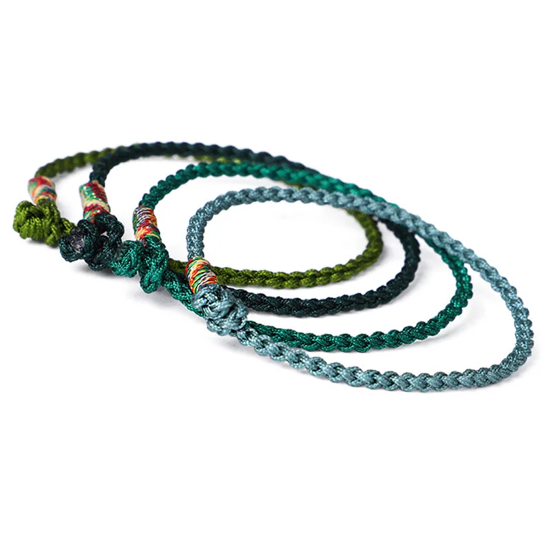 Handmade Lucky Green Bracelets & Bangles for Women Men Tibetan Buddhist Hand Braided Knots Rope Adjustable Bracelets