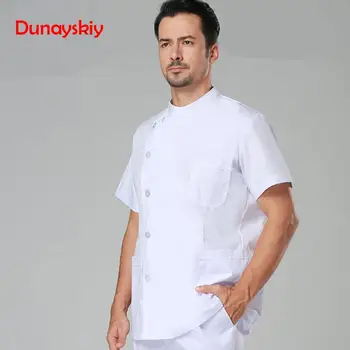 

Hot sale hospital uniform designs Medical work wear Hospital Doctor Man white and blue Short sleeve Medical Clothing uniformes