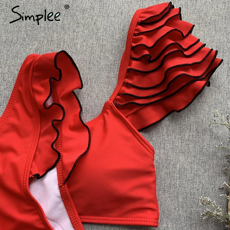 Женский купальник Simplee с рюшами на рукавах,женский красный пуш-ап купальник года, летний стильный многоцветный купальный костюм-бикини