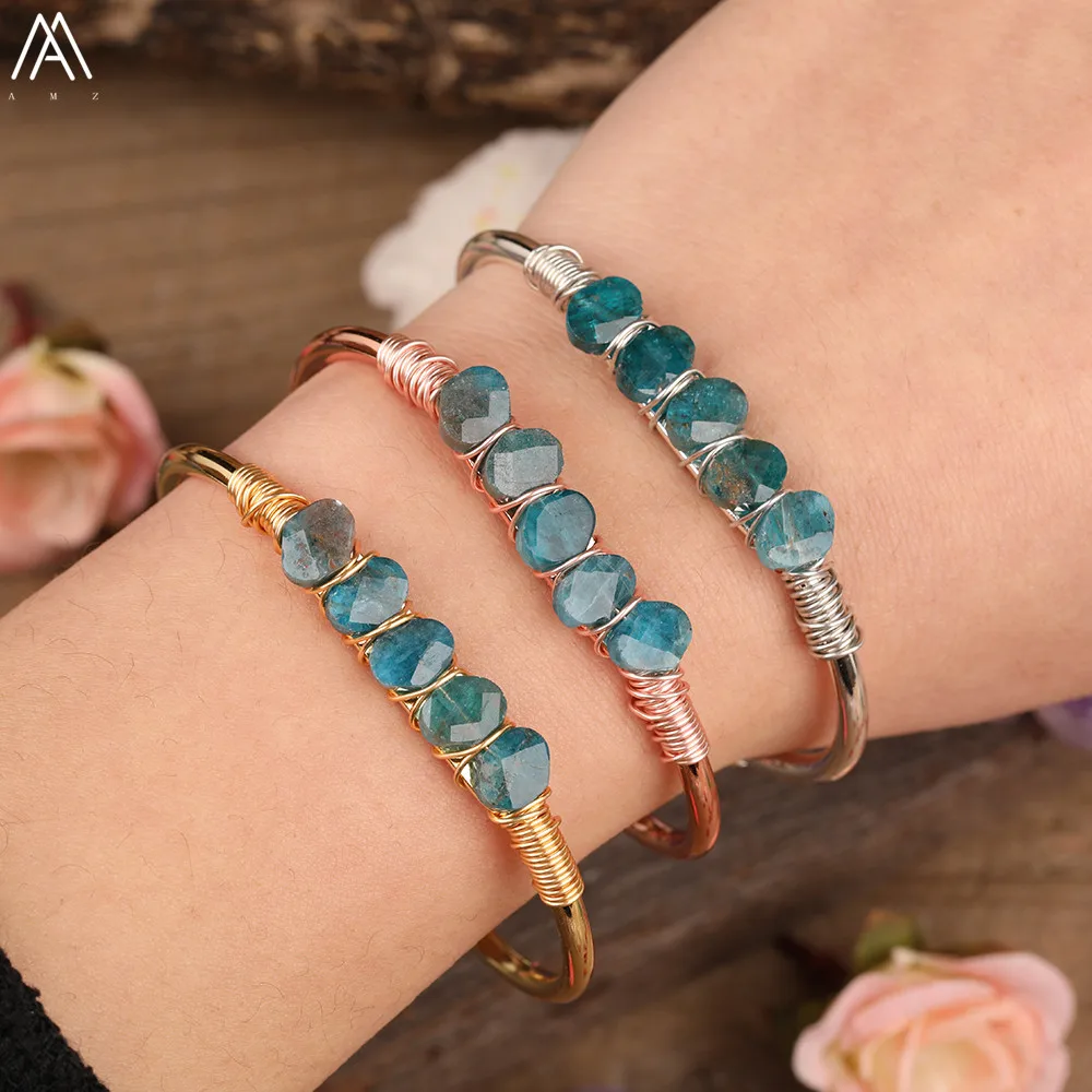 Natural Blue Kyanite Stone Slab Oval Beads Gold Copper Open