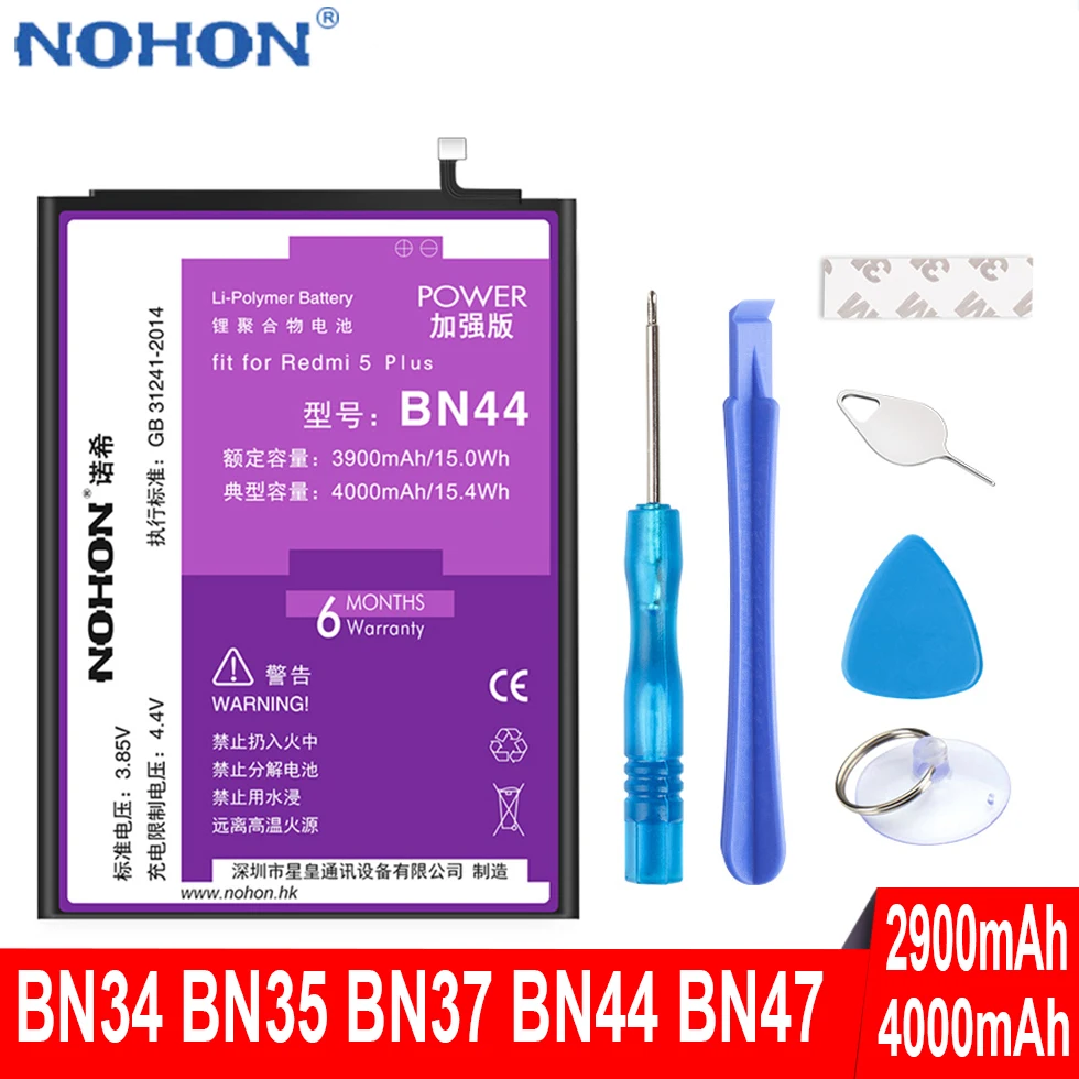 Аккумулятор NOHON BN34 BN35 BN37 BN44 BN47 для Xiaomi mi A2 Lite Red mi 5A 6A 5 Plus 6 Pro запасные Бесплатные инструменты