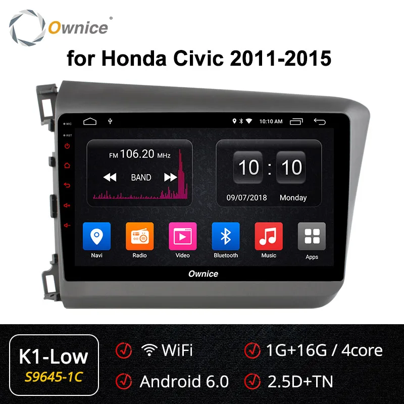 Ownice K1 K2 K3 K5 K6 Android 9,0 Восьмиядерный 2 Гб ОЗУ для HONDA CIVIC 2011- Автомагнитола Navi gps плеер 4G LTE 360 Pano ram a DSP - Цвет: S9645-1 K1-Low