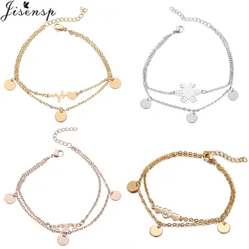 

Jisensp Stainless Steel Animal Butterfly Bracelets for Women Trendy Jewelry Multilayer Chain Heartbeat Snow Christmas Bracelet