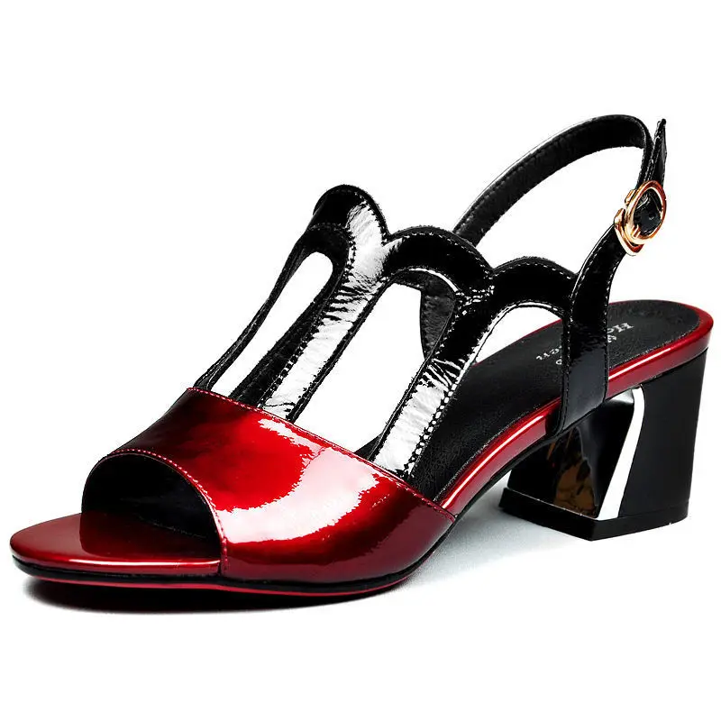 Women Sandals Women Single Shoes Women Wedges Heels Shoes Women Peep Toe Sandals Square Mid Heels Summer Shoes Ankle Buckle Hollow Out