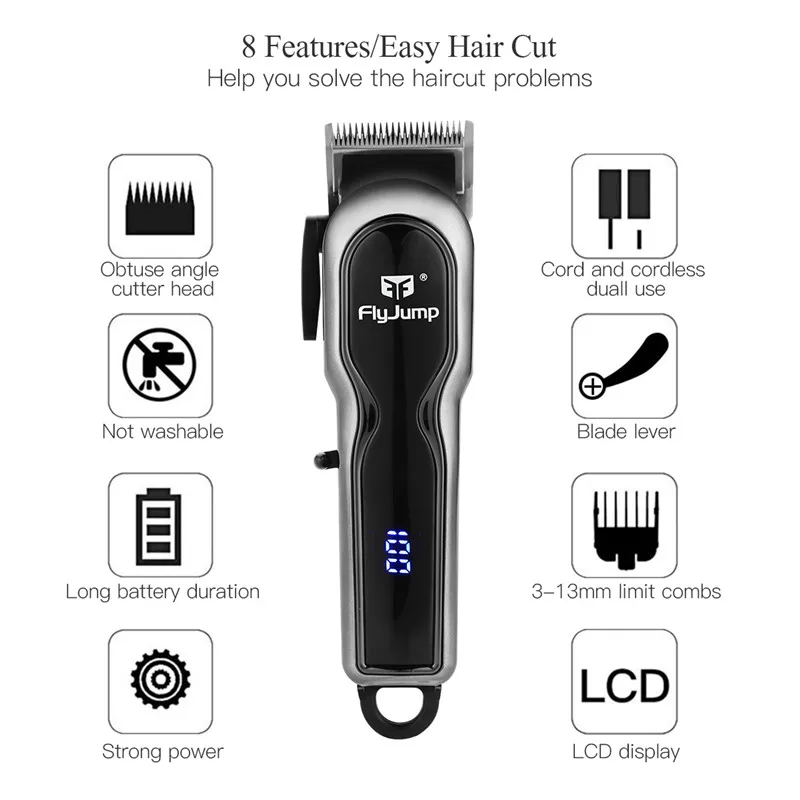 Barber LCD Hair Trimmer Rechargeable Waterproof Men's Hair Clipper Machine Cordless Household Cutter with Combs Gift Box