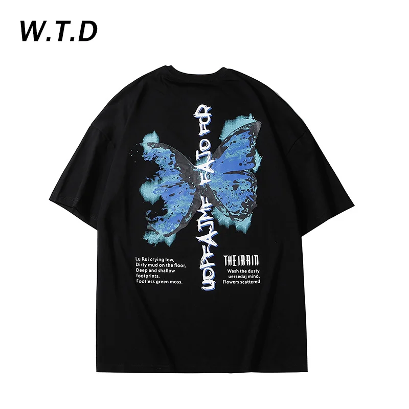 W.T.D New Men's Clothing Streetwear Dark Butterfly Fashion Printed T-shirts Short Sleeve Hip Hop Casual Style Summer Men T-shirt | Мужская