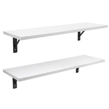 

2 Display Ledge Shelf Floating Shelves Wall Mounted with Bracket for Pictures and Frames Modern Home Decorative White For home