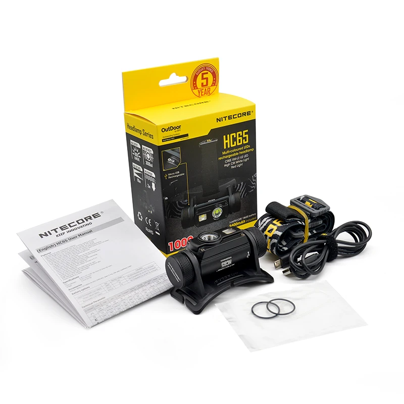 Nitecore HC65 налобный фонарь 1000LM тройной выход наружная Фара Водонепроницаемый фонарик Поддержка батареи 18650