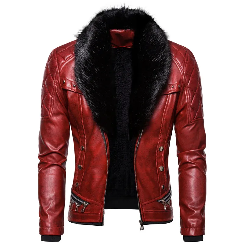 Great Value Men's Detachable Collar Rivet Pressed Cotton Heavy Windproof Motorcycle Leather Jacket Slim Jacket