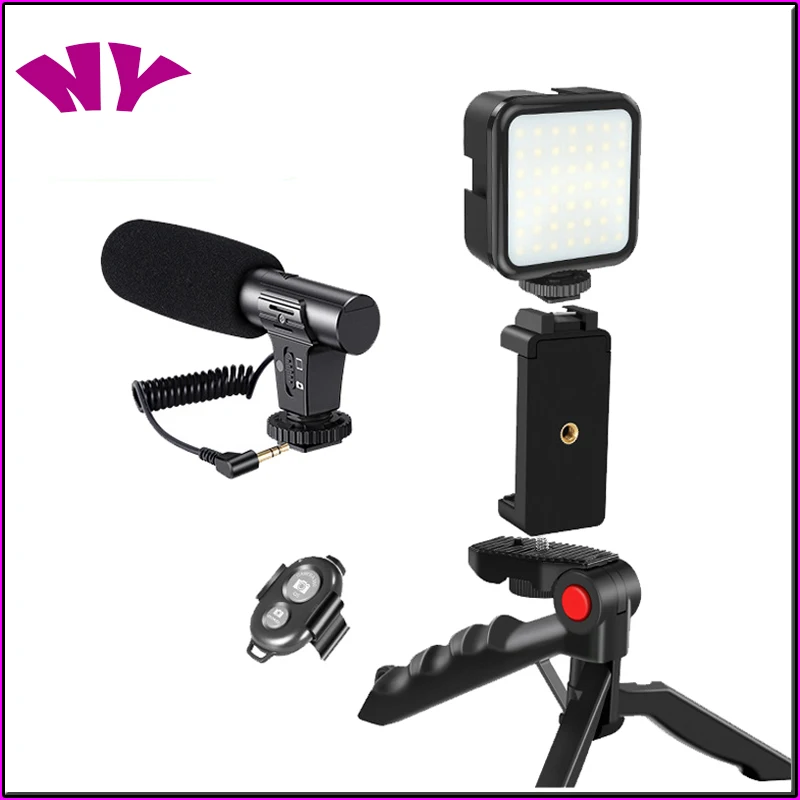 KIT 01LM Vlogging Kit Smartphone Camera Shotgun Microphone with LED Light is On camera For Vlog
