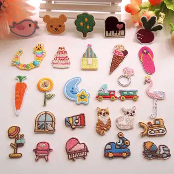 

50pcs/lot Small Embroidery Patches Kids Clothing Decoration Accessories Cute Animals Piano Car Diy Iron Heat Transfer Applique