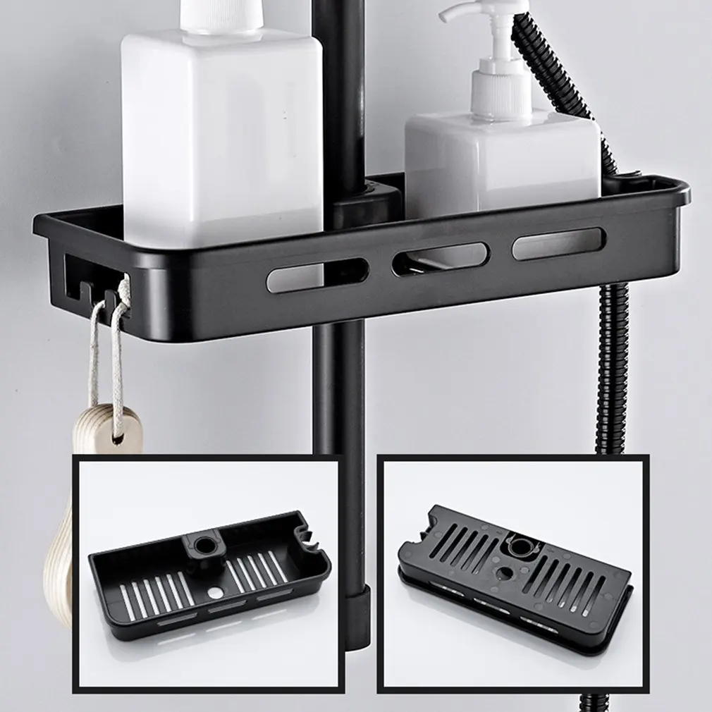 Single Layer Shower Shelf Bathroom Storage Shelf Shampoo Tray Free Drilling Lifting Shower Head Bar