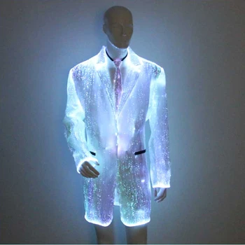 

2020 Newest Fancy Led Jacket RGB lighting Fiber Optical Fabric Men's Coat Luminous Ties Long Jacket