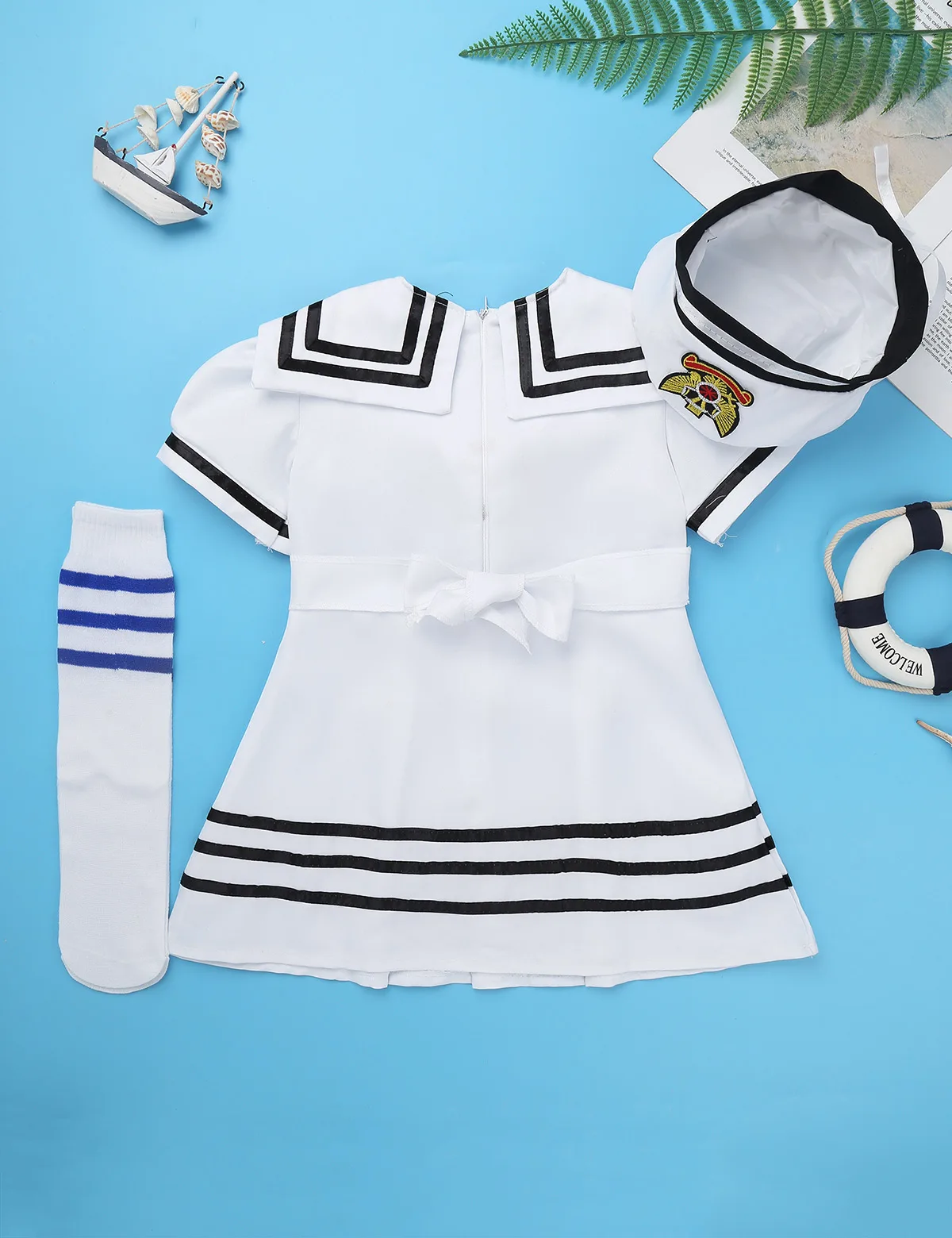 iEFiEL Kids Girls Sailor Uniform Cosplay Costume School Chorus Novelty Party Performance Dance Wear Dress with Hat Socks Set