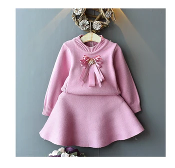 

2019 Girl Kids Fashion Beautiful Knitting Sweater+Skirt 2PCS Clothing Set Girls Baby Flower Sweaters Princess Suits Outfit