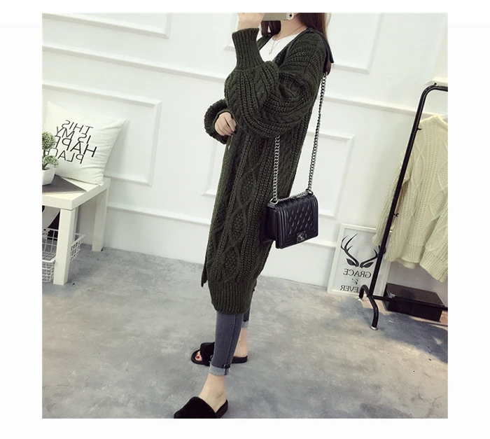 Jocoo Jolee Autumn Winter Female Long Cardigans Latern Sleeve Casual Knitted Long Coat Korean Sweater Oversized Thick Warm Coats