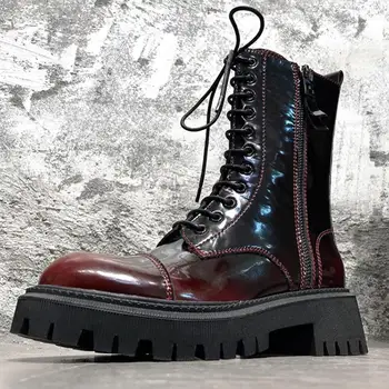 

Brand Genuine Leather Shoelaces Zippers Top Quality For Walking Cow Patent Leather Motorcycles Boots Female Shoes Women