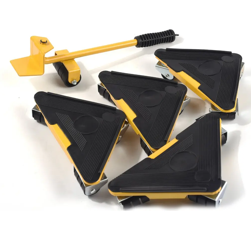 

5PCS Furniture Transport Lifter Heavy Stuffs Moving Tool Set Furniture Mover Tool 4 Wheeled Mover Roller+1 Wheel Bar Hand Tool