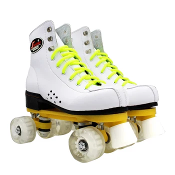 

Artificial Leather Roller Skates White Double Line Skates Men Women Adult Two Line Skating Patines With Black Pink Pu 4 Wheels