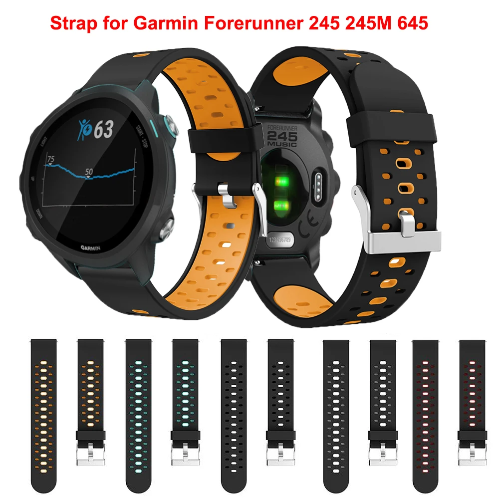 Ремешок силиконовый 20 мм для смарт часов Garmin Forerunner 245 245M 645 сменный спортивный