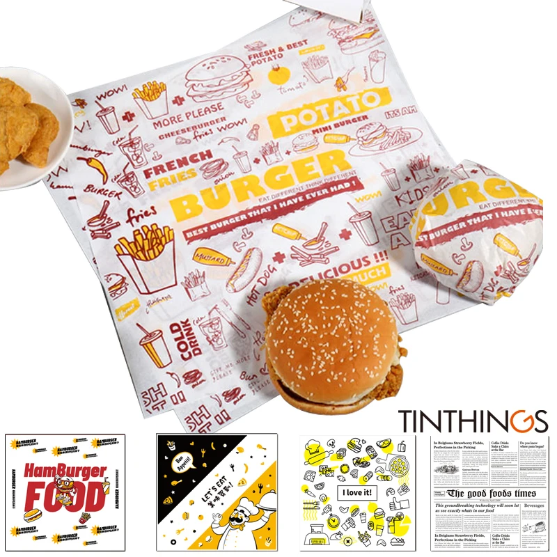1000 Feuilles Papier Emballage Alimentaire 43x35 Cm - Burger, Frites, Fromage - Neuf